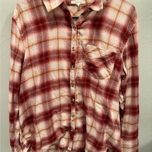Red and White Plaid Button-Up Shirt